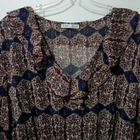 Dex Blue Wine Floral Ruffled Long Sleeve Dress - Picture 2 of 6